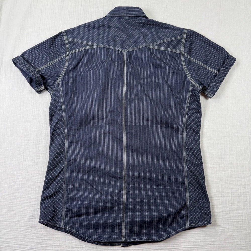 BKE Pearl Snap Shirt Men Medium Tailored Fit Blue Western Short Sleeve Flip Cuff - Picture 6 of 7